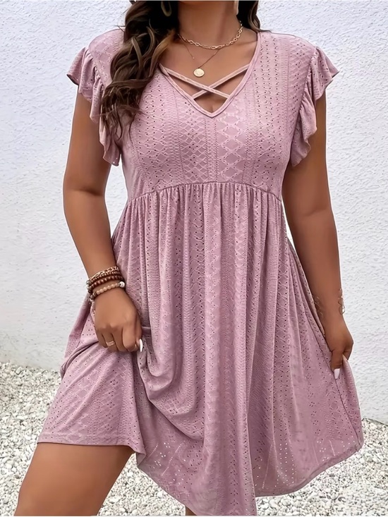 Brown Coco Dresses & Skirts - Crisscross V-Neck Dusty Rose Eyelet Mini Dress